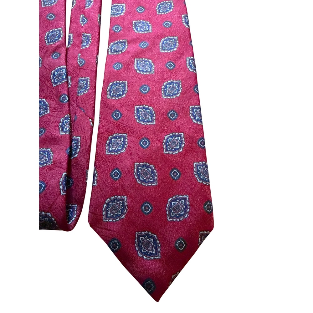 Rooster West End Collection Silk Tie Burgundy Red Blue Medallion Made in Italy